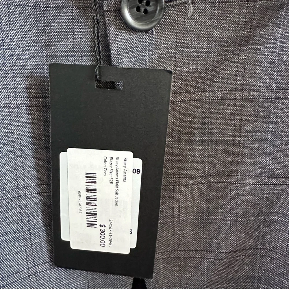 Stacy Adams Grey Plaid Suit Jacket Blazer Men's 52R New With Tags
